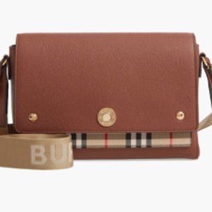 NEW WITH TAGS!  Burberry Note Leather & Vintage Check Crossbody Bag 💯 Authentic